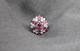 A ruby and diamond cluster ring,