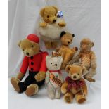A Merrythought teddy bear, together with a Merrythought monkey, Merrythought purse, Sooty puppet,