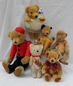 A Merrythought teddy bear, together with a Merrythought monkey, Merrythought purse, Sooty puppet,