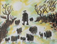 Karl Davies Farmer with sheep Watercolour Initialled 27.5 x 35.
