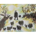 Karl Davies Farmer with sheep Watercolour Initialled 27.5 x 35.