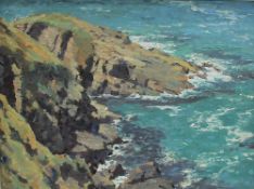 Gyrth Russell Coastal Waters Oil on board Unsigned but purchased direct from an exhibition 33 x 43.