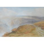 Arthur E Enock A mountainous landscape with sheep in the distance Watercolour Signed 49.