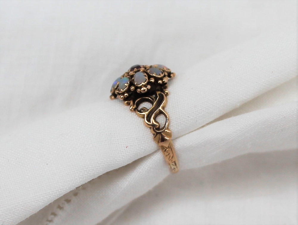 A 15ct yellow gold opal set dress ring, - Image 3 of 5