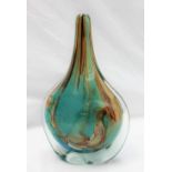 A Mdina axe head glass vase with scrolling browns and greens,