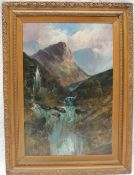 F Walters A River running through a mountainous valley Oil on canvas Signed 75.