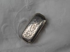 George III silver vinaigrette, of rectangular form, decorated with leaves and wave decoration,