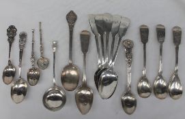 A set of five George II silver fiddle pattern tea spoons, Edinburgh, 1759,