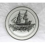 A Dillwyn Swansea monochrome decorated ship plate, impressed mark,