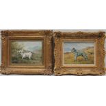 Glynn Williams English Setters in a landscape Oil on board Signed 14 x 19cm Together with a
