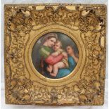 After Raphael Madonna della Sedia A painted porcelain plaque 15cm diameter