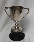 A George V silver twin handled trophy cup, with a panelled body on a spreading foot and base,