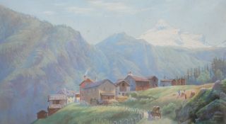 George Quartus Pine Talbot (1853-1888) An Alpine village with the Matterhorn