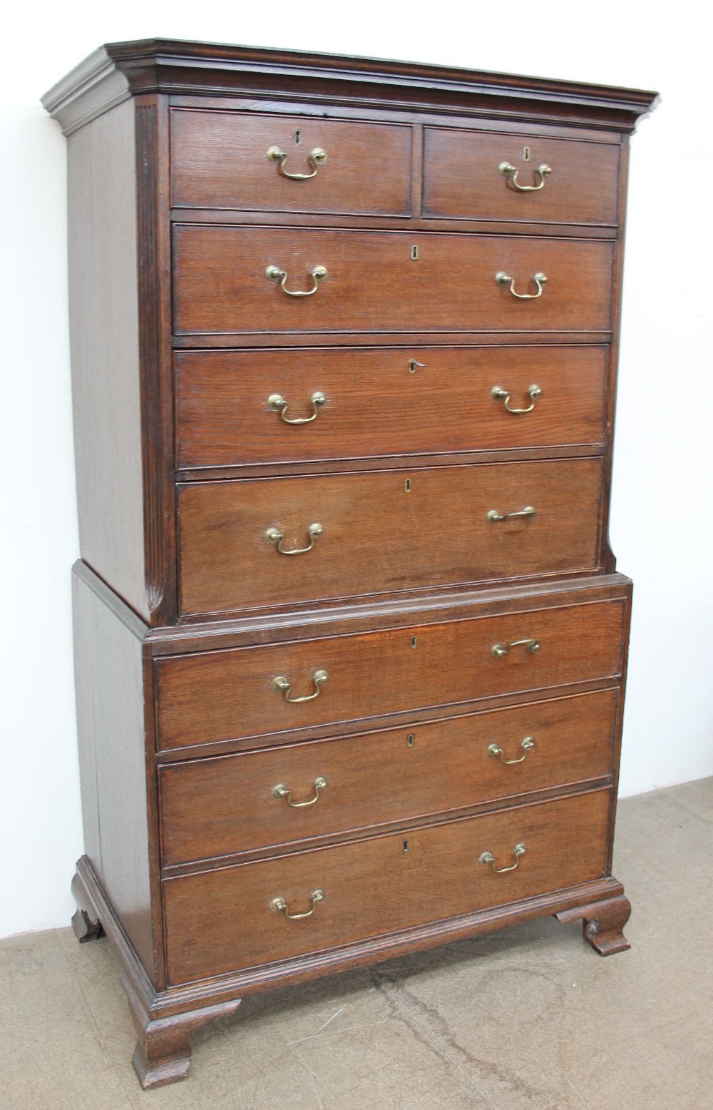 A George III oak chest on chest, - Image 2 of 5