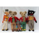 Two Gollywog teddy bears, together with Gollywog badges, Sunny Jim doll,