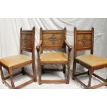A set of six 17th century style oak dining chairs,