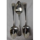Two late George III silver table spoons, one marked London, 1808,