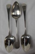 Two late George III silver table spoons, one marked London, 1808,