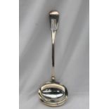 A late George III silver fiddle pattern ladle, initialled to the top, London, 1817,
