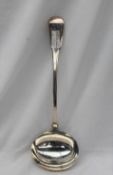 A late George III silver fiddle pattern ladle, initialled to the top, London, 1817,