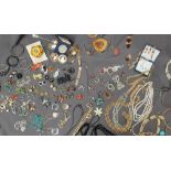 Assorted costume jewellery including faux pearls, wristwatches, rings, bangles,