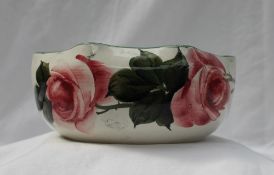A Llanelly pottery shaped bowl, painted with tea roses and leaves, printed mark, 15.