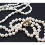 A pearl necklace with fifty-eight regular pearls each approximately 7mm diameter to a 9ct yellow