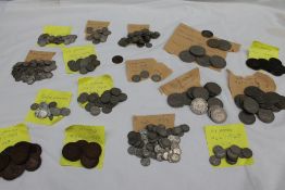 Assorted coins, crowns, half crowns, 3d, pennies,