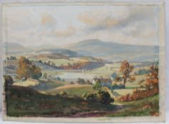 Joseph Edward Hennah A landscape scene with the Welsh hills beyond Watercolour Signed 26.5 x 36.