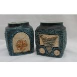 A pair of Troika pottery square vases,