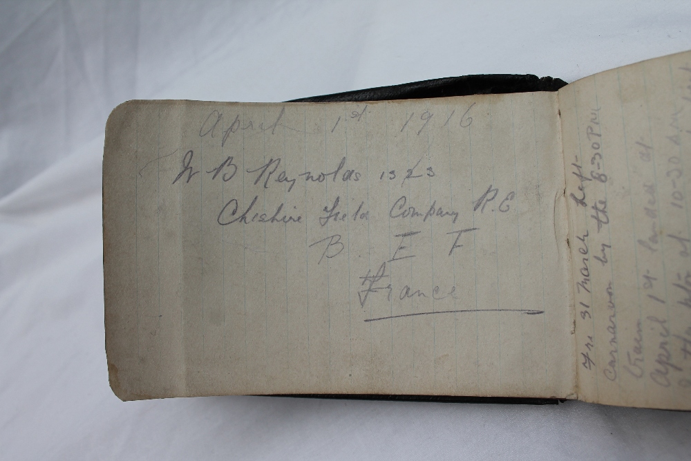 A WWI notebook issued to W. B. Reynolds 1323, Cheshire Field RE with his notes from Fri. - Image 2 of 7