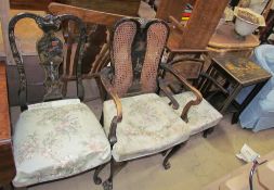 A chinoiserie decorated elbow chair together with a similar dining chair,