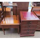 A reproduction mahogany filing cabinet together with a modern coffee table and an occasional table