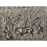 20th century African School Hunting in Cameroon A print Signed and dated 1972 Together with three
