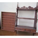 A Victorian style hanging shelves with two drawers together with another hanging shelf