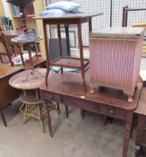 A Victorian mahogany side table together with a loom laundry basket, an occasional table,