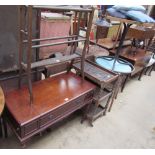 A Dynatron cabinet together with a towel rail, tea trolley, carved panel,