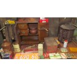 An oak tobacco pipe cabinet together with assorted tins,