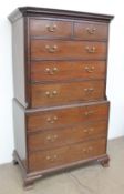 A George III oak chest on chest,