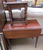 A Victorian mahogany Pembroke table (A/F) together with a 17th century style stool