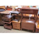 A pine bedside cabinet together with a tea trolley, a mahogany side table,