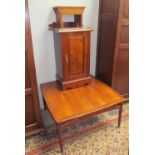 A square teak coffee table together with a walnut bedside cabinet and a low stool