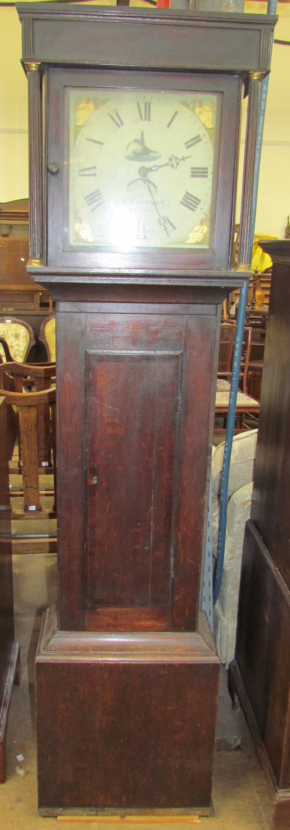 An 18th century oak long case clock, the 30.