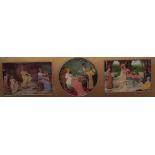 A set of three crystoleums depicting family interior scenes,