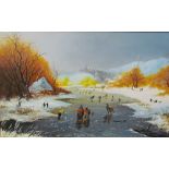 Brian Williams Skating on a frozen river Oil on board Signed Together with another by the same hand