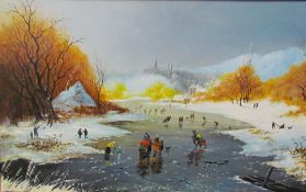 Brian Williams Skating on a frozen river Oil on board Signed Together with another by the same hand