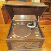 An HMV oak cased table top gramophone Model NO.