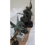 A bronze ballerina together with a bronze flown, Pegasus model, donkey,
