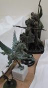 A bronze ballerina together with a bronze flown, Pegasus model, donkey,