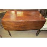 A Victorian mahogany Pembroke table with a rectangular top and drop flaps on turned legs and
